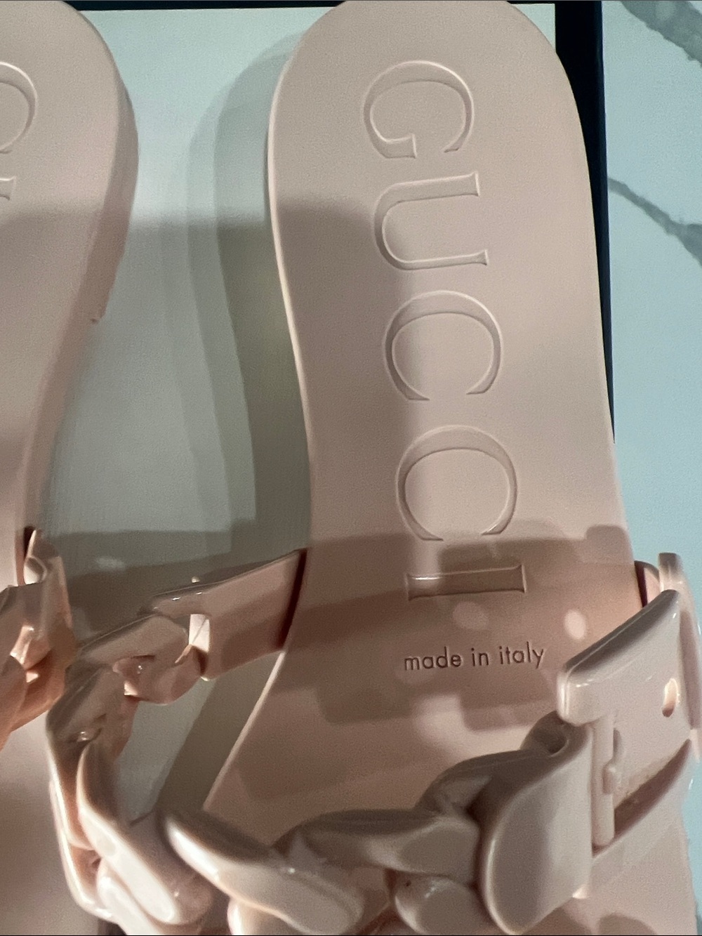 Gucci Women's Blush Pink Chain-Link Double Strap Slide Sandals - Picture 2 of 11